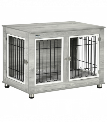PawHut Dog Crate Furniture, Dog Crate End Table w/ Soft Cushion, Double Door