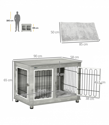 PawHut Dog Crate Furniture, Dog Crate End Table w/ Soft Cushion, Double Door