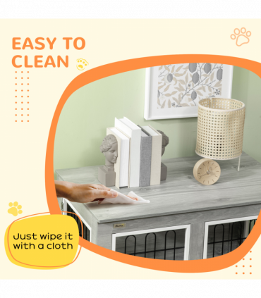 PawHut Dog Crate Furniture, Dog Crate End Table w/ Soft Cushion, Double Door