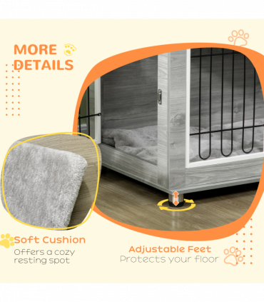 PawHut Dog Crate Furniture, Dog Crate End Table w/ Soft Cushion, Double Door