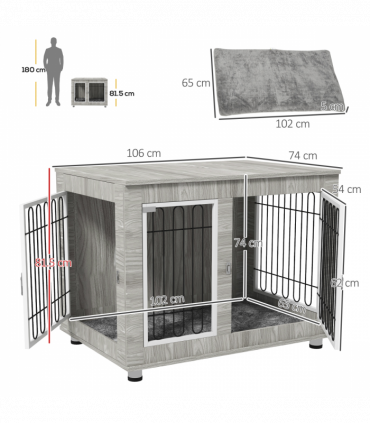 PawHut Dog Crate Furniture, Dog Crate End Table with Soft Cushion, Double Door