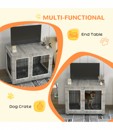 PawHut Dog Crate Furniture, Dog Crate End Table with Soft Cushion, Double Door