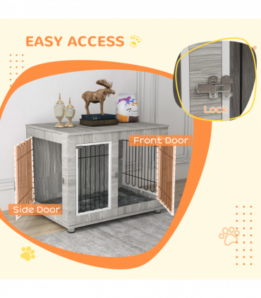 PawHut Dog Crate Furniture, Dog Crate End Table with Soft Cushion, Double Door