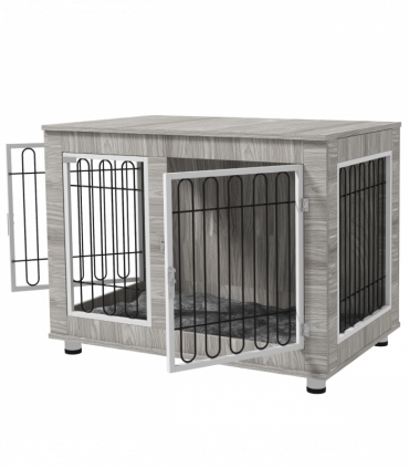 PawHut Dog Crate Furniture, Dog Crate End Table with Soft Cushion, Double Door