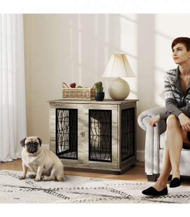 PawHut Dog Crate Furniture, End Table for Medium Dogs w/ Cushion