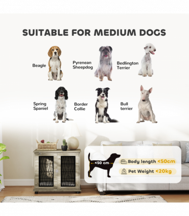 PawHut Dog Crate Furniture, End Table for Medium Dogs w/ Cushion