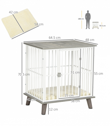PawHut Dog Crate Furniture, Indoor Dog Kennel Side End Table, 64.5x48x70.5 cm