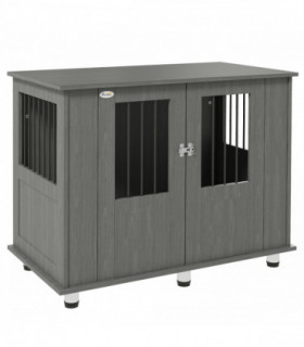 PawHut Dog Crate Kennel Cage for Medium Large Dog, Indoor End Table, Grey