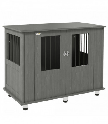 PawHut Dog Crate Kennel Cage for Medium Large Dog, Indoor End Table, Grey