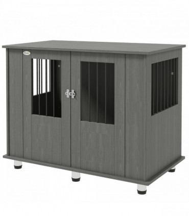 PawHut Dog Crate Kennel Cage for Medium Large Dog, Indoor End Table, Grey