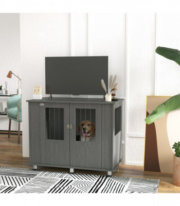 PawHut Dog Crate Kennel Cage for Medium Large Dog, Indoor End Table, Grey