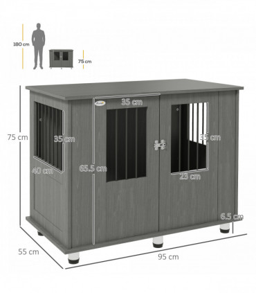 PawHut Dog Crate Kennel Cage for Medium Large Dog, Indoor End Table, Grey
