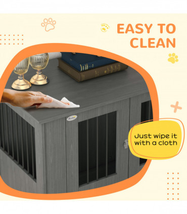 PawHut Dog Crate Kennel Cage for Medium Large Dog, Indoor End Table, Grey