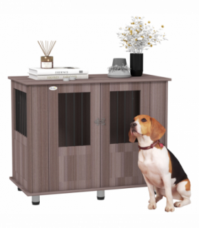 PawHut Dog Crate Kennel Cage for Medium Large Dog, Indoor End Table, Purple