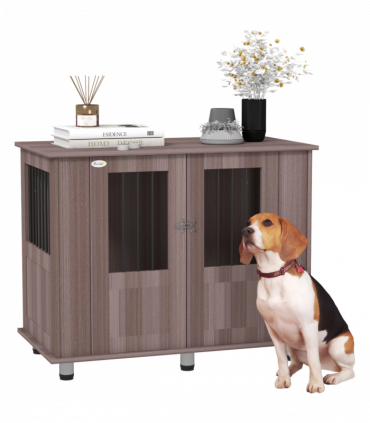 PawHut Dog Crate Kennel Cage for Medium Large Dog, Indoor End Table, Purple