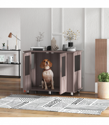 PawHut Dog Crate Kennel Cage for Medium Large Dog, Indoor End Table, Purple