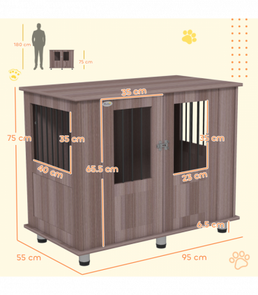 PawHut Dog Crate Kennel Cage for Medium Large Dog, Indoor End Table, Purple