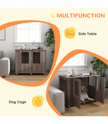 PawHut Dog Crate Kennel Cage for Medium Large Dog, Indoor End Table, Purple