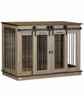 PawHut Dog Crate for Large Dogs, Double Dog Cage for Small Dog, Oak Tone