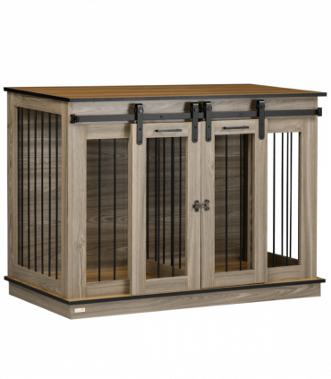PawHut Dog Crate for Large Dogs, Double Dog Cage for Small Dog, Oak Tone