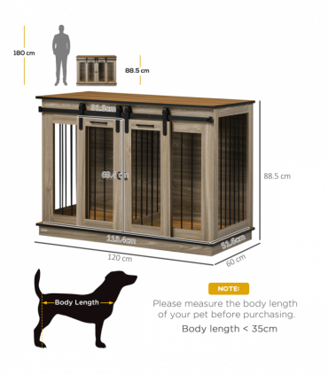 PawHut Dog Crate for Large Dogs, Double Dog Cage for Small Dog, Oak Tone