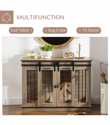 PawHut Dog Crate for Large Dogs, Double Dog Cage for Small Dog, Oak Tone