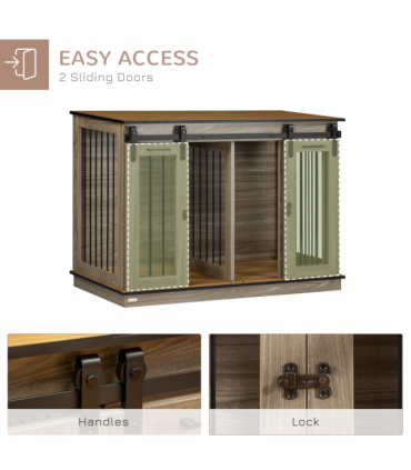 PawHut Dog Crate for Large Dogs, Double Dog Cage for Small Dog, Oak Tone