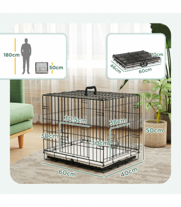 PawHut Dog Crate with 2 Doors, Tray, Soft Cushion, for Extra Small Dogs