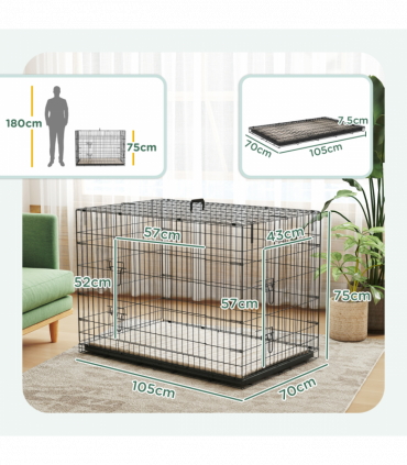 PawHut Dog Crate with 2 Doors, Tray, Soft Cushion, for Extra and Large Dogs