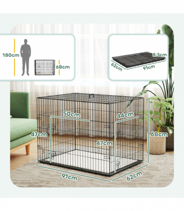 PawHut Dog Crate with 2 Doors, Tray, Soft Cushion, for Large Medium Dogs