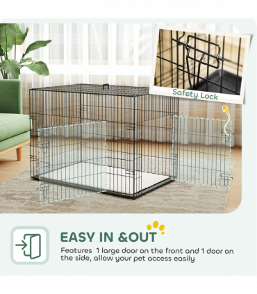 PawHut Dog Crate with 2 Doors, Tray, Soft Cushion, for Large Medium Dogs