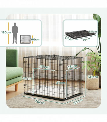 PawHut Dog Crate with 2 Doors, Tray, Soft Cushion, for Small Dogs
