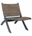 Relaxing Chair Grey Natural Kubu Rattan and Solid Mahogany Wood