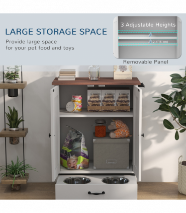 PawHut Dog Feeding Station with Storage, Pet Feeding Station with Dog Bowls