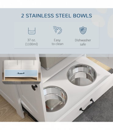 PawHut Dog Feeding Station with Storage, Pet Feeding Station with Dog Bowls