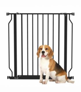 PawHut Dog Gate Wide Stair Gate w/ Door Pressure Fit, 75-85W cm, Black