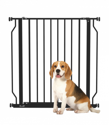 PawHut Dog Gate Wide Stair Gate w/ Door Pressure Fit, 75-85W cm, Black
