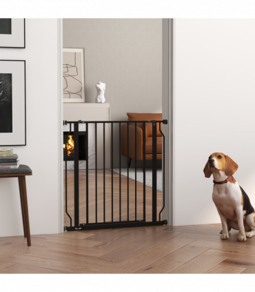 PawHut Dog Gate Wide Stair Gate w/ Door Pressure Fit, 75-85W cm, Black