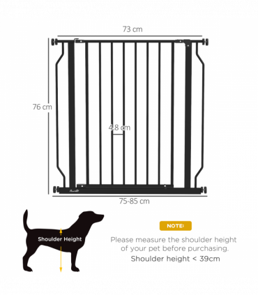 PawHut Dog Gate Wide Stair Gate w/ Door Pressure Fit, 75-85W cm, Black