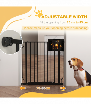 PawHut Dog Gate Wide Stair Gate w/ Door Pressure Fit, 75-85W cm, Black