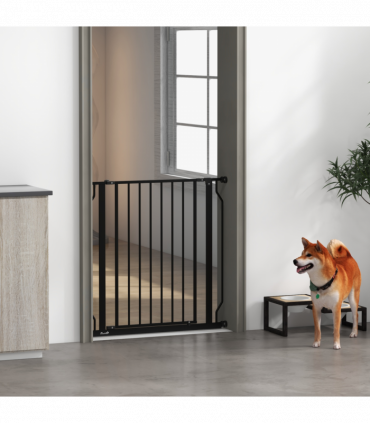 PawHut Dog Gate Wide Stair Gate w/ Door Pressure Fit, 75-85W cm, Black