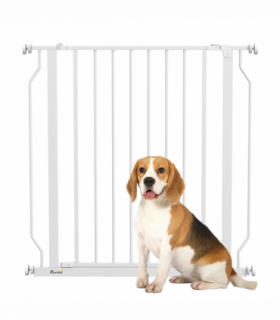 PawHut Dog Gate Wide Stair Gate w/ Door Pressure Fit, 75-85W cm, White