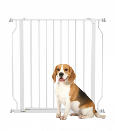 PawHut Dog Gate Wide Stair Gate w/ Door Pressure Fit, 75-85W cm, White