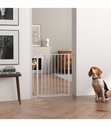 PawHut Dog Gate Wide Stair Gate w/ Door Pressure Fit, 75-85W cm, White