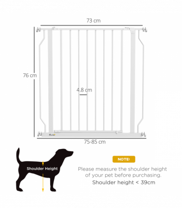 PawHut Dog Gate Wide Stair Gate w/ Door Pressure Fit, 75-85W cm, White