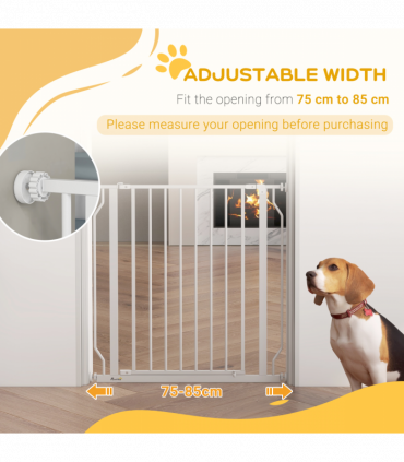 PawHut Dog Gate Wide Stair Gate w/ Door Pressure Fit, 75-85W cm, White