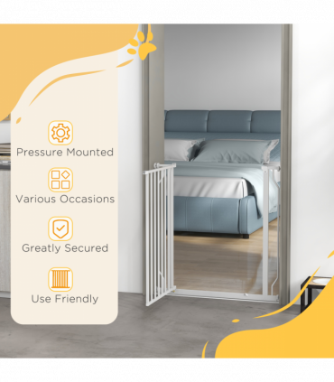 PawHut Dog Gate Wide Stair Gate w/ Door Pressure Fit, 75-85W cm, White