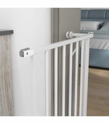 PawHut Dog Gate Wide Stair Gate w/ Door Pressure Fit, 75-85W cm, White