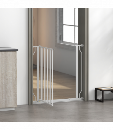 PawHut Dog Gate Wide Stair Gate w/ Door Pressure Fit, 75-85W cm, White