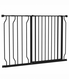 PawHut Dog Gate Wide Stair Gate with Door Pressure Fit, 75-115W cm, Black